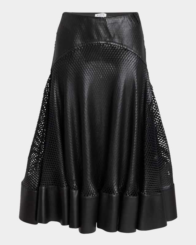 Perforated Leather Flare Skirt